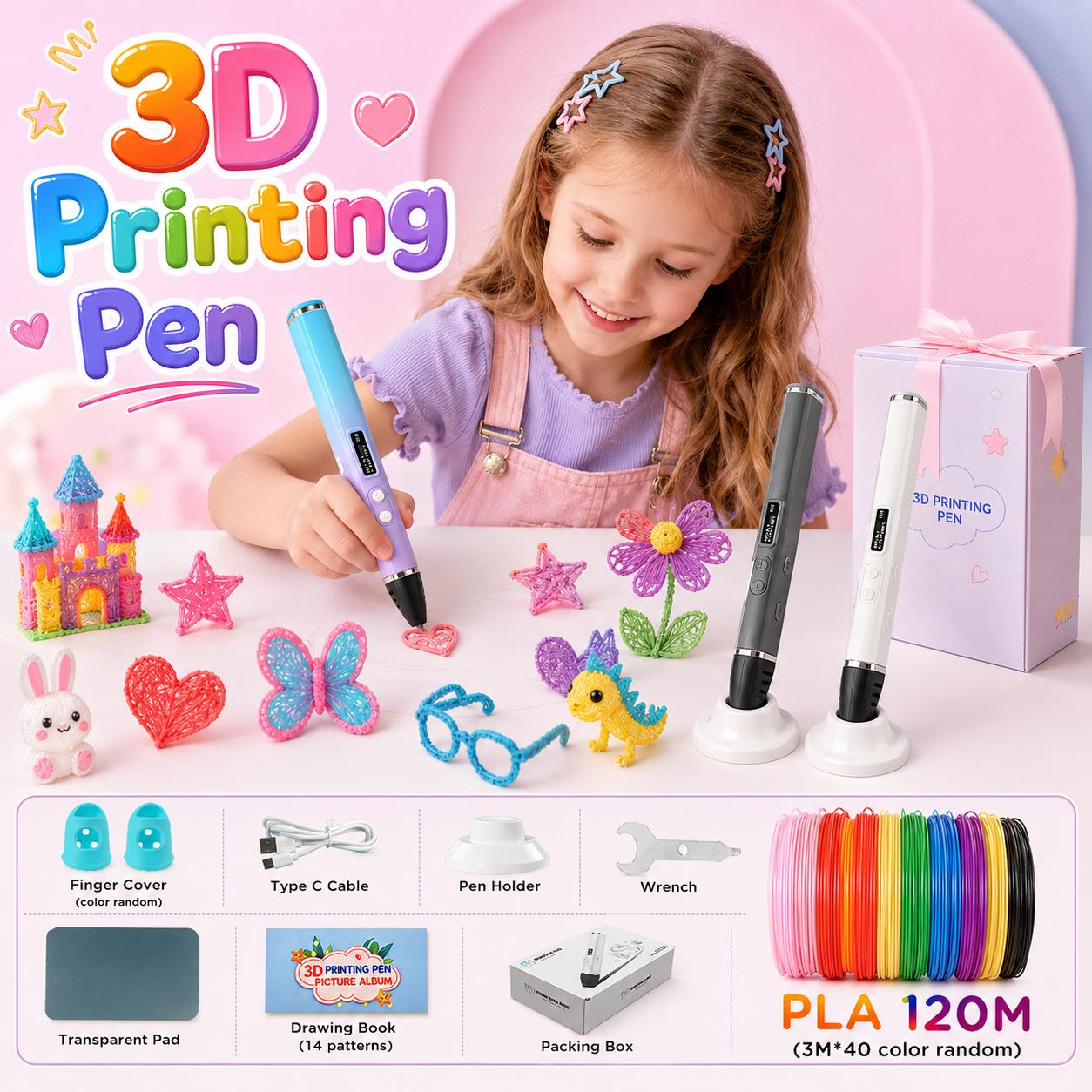 Pla Filament - 3D-Druckstift für Kinder mit Typ-C-Ladefunktion, OLED-Display,